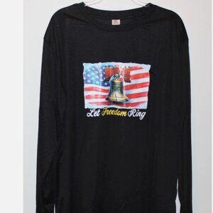Patriotic Men's Shirt Let Freedom Ring Long Sleeve Black Sz L USA Liberty Bell